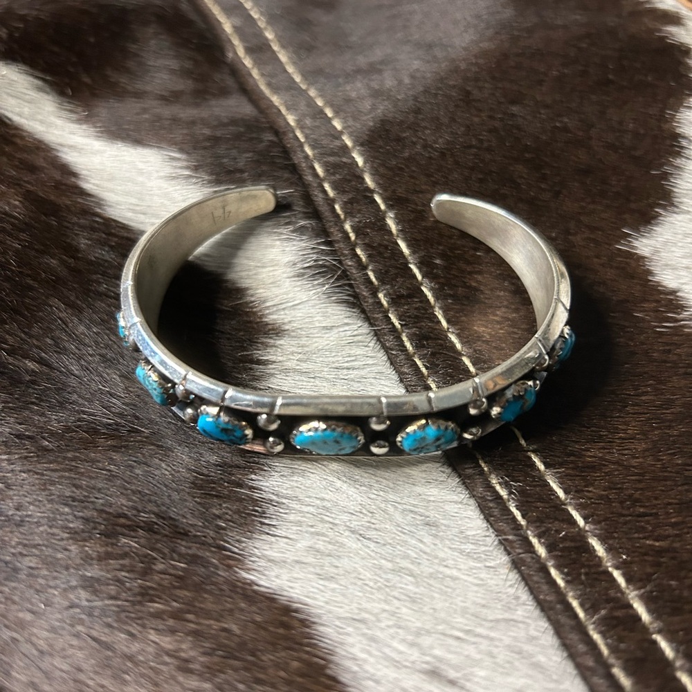 Sterling Silver Cuff Bracelet with Kingman Turquoise Stones